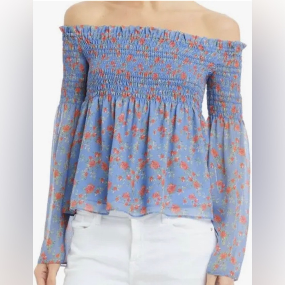 Intermix Smocked Off the Shoulder Floral Top, Size Small